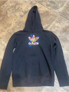 adidas Black Hoodie with Multicolor Trefoil